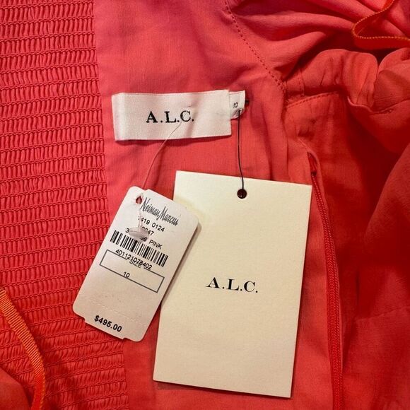 NWT A.L.C. Mila Linen Blend Smocked Off-Shoulder Mini Dress Pink Size 10 - Picture 7 of 9
